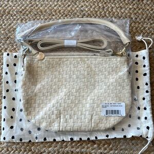Clare V Petit Moyen Buttercream Woven Checker Crossbody Bag. Brand New